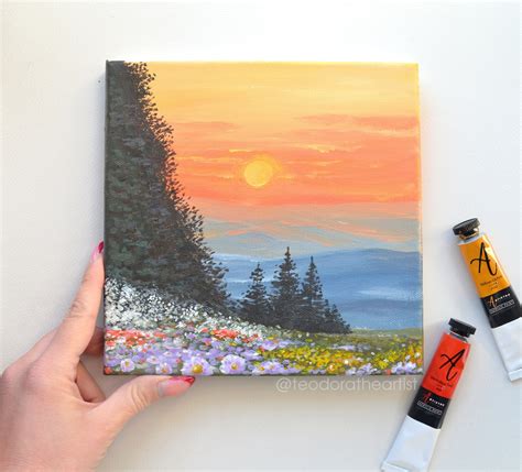 Original Acrylic Painting on Small Canvas Colorful Landscape Wall Art ...