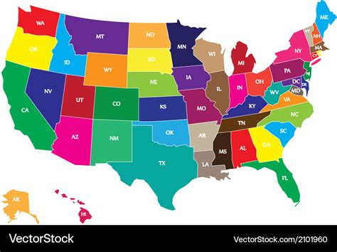 Color usa map Royalty Free Vector Image - VectorStock