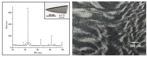 X-ray diffraction diagram and macrostructure of genuine Damascus steel ...