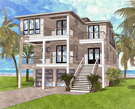 Plan 15220NC: Coastal Contemporary House Plan with Rooftop Deck | Beach house exterior, Florida ...