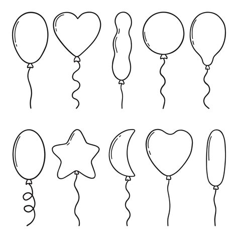 Hand drawn set of balloons doodle. Different shapes of balloons in sketch style. Vector ...