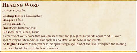 Healing Word 5e in D&D - Dnd Spells