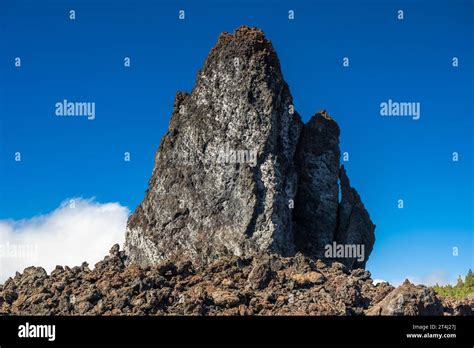 Large block of aa lava protruding from the 1909 flow from Chinyero Volcano, possibly formed by ...