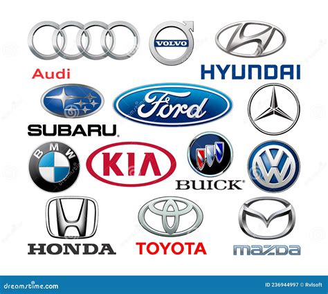 Collection of Popular Car Logos: Volkswagen, Audi, Subaru, Mazda, Hyunday, Toyota, Kia, Volvo ...