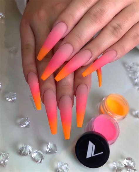 Acrylic Nails Orange And Pink Coffin - Tips Color Short Acrylic Nails