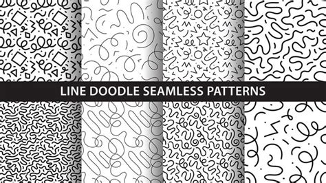 Premium Vector | Set of seamless hand drawn linear patterns