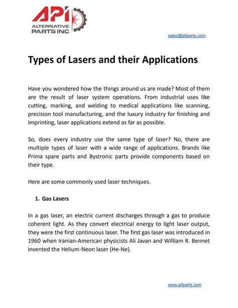 Types of Lasers and their Applications by Alternative Parts Inc. - Issuu