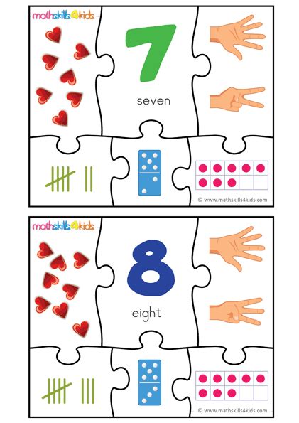 Numbers 7 and 8 puzzle game for kids / Printable number matching ...