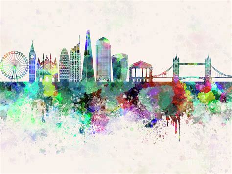 London V2 skyline in watercolor background Painting by Pablo Romero