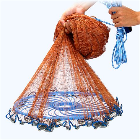 3-4.8m Netting Twine+Steel Hand Throw Cast Net American Style Brown Bait Fishing Network w ...