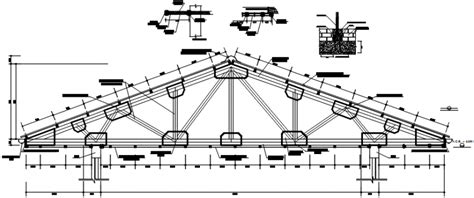 Wood truss roof section and constructive structure details dwg file ...