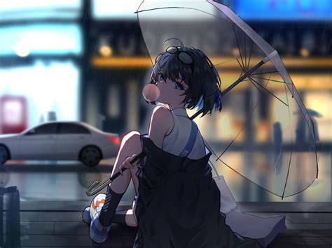 Wallpaper enjoying rain, anime girl desktop wallpaper, hd image, picture, background, 5b8d62 ...