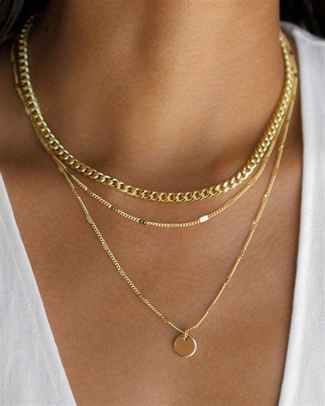 3 Layer Necklace Layered Necklace Set Gold Disc Necklace - Etsy | Thick gold chain necklace ...