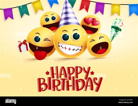 Birthday Smiley Emojis Vector Greeting Happy Birthday Greeting Text In – NBKomputer