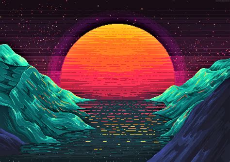 Wallpaper Retrowave, sunset, orange, 4K, Art http://www.pxwall.com ...