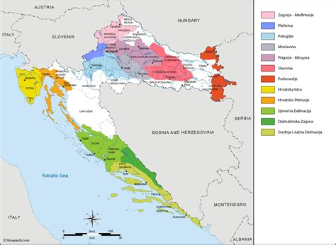 Croatia Map of Vineyards Wine Regions