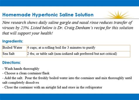 Dr. Denham's Homemade Hypertonic Saline Solution