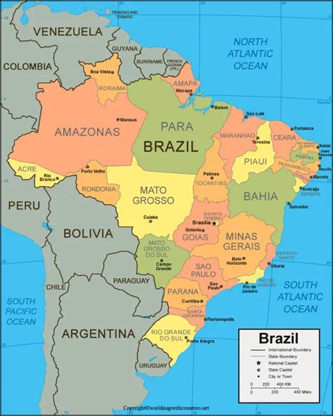 4 Free Printable Labeled and Blank Map of Brazil Map Outline in PDF | World Map With Countries