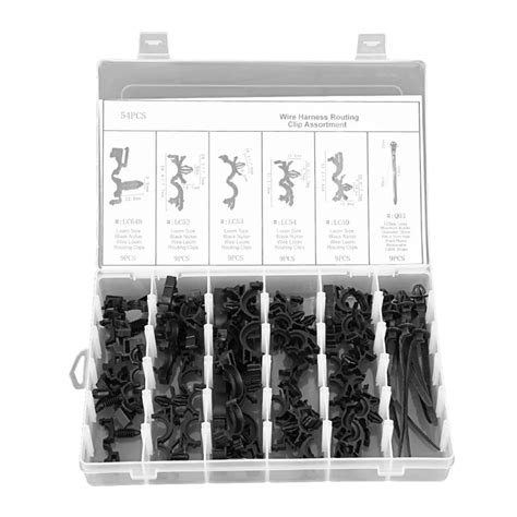 54 Pcs Automotive Plastic Rod Wire Harness Routing Clip Assortment 3/8" To 3/4" Loom Clamp Kit ...