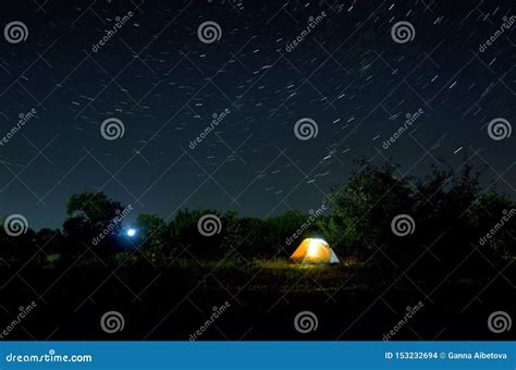 Camping Tent Under Beautiful Night Sky Full of Stars. Starry Night Sky ...