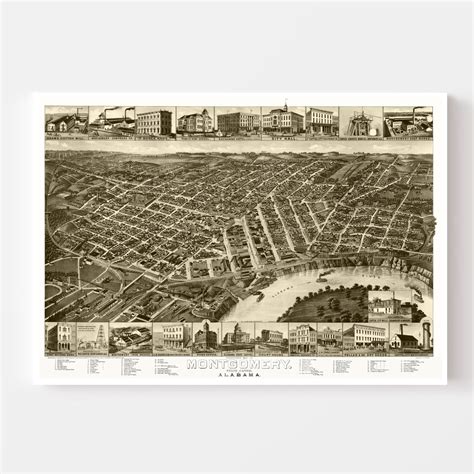 Vintage Map of Montgomery, Alabama 1887 by Ted's Vintage Art