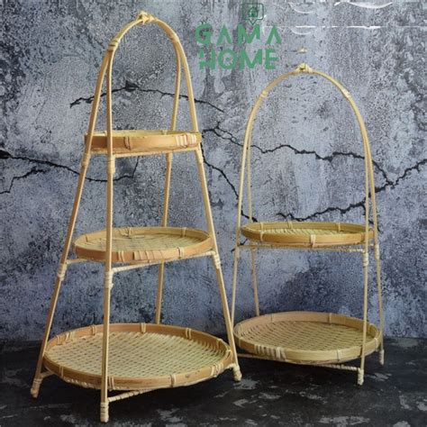 Rak bawang simpanan dapur rotan bakul anyaman buluh 3 tier kitchen rattn rack | Shopee Singapore