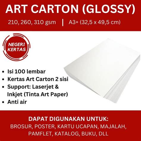 TERLARIS Art Karton / Art Carton A3+ Isi 100 lembar (210/260/310 gsm) - Glossy /KERTAS BUKET ...