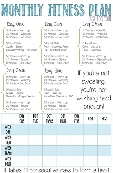 Monthly Fitness Plan for Beginners! This is a four week fitness plan ...