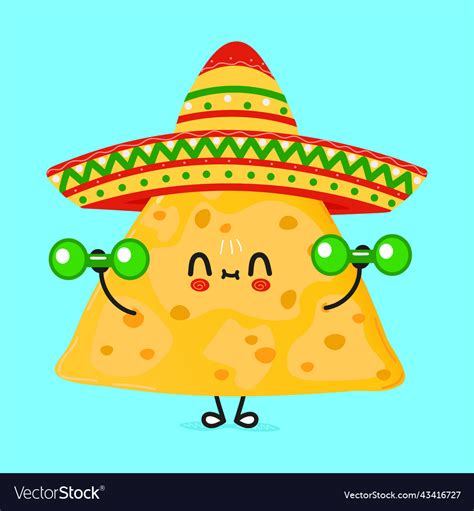 Cute funny nachos character with dumbbells hand Vector Image