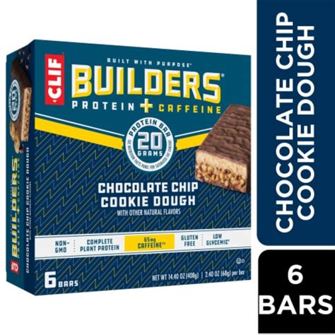 Clif Builders + Caffeine Chocolate Chip Cookie Dough Protein Bars, 6 ct - Kroger