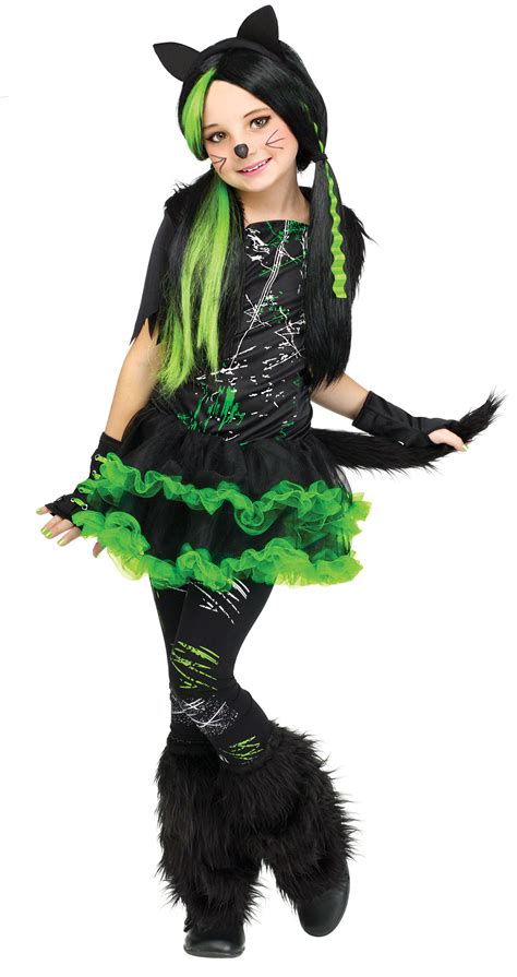 Cool Cat Girls Fancy Dress Halloween Kitten Kitty Cyber Goth Kids Childs Costume | eBay