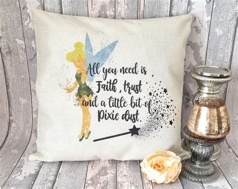 Tinkerbell Fairy Inspired Quote All You Need is Faith Trust and a Little Pixie Dust Throw Pillow ...