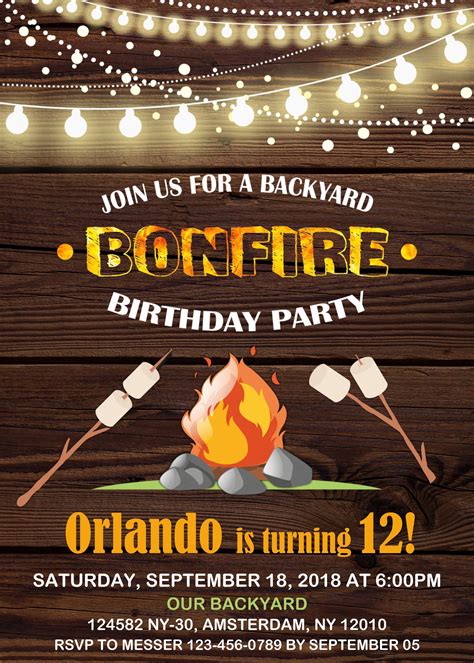 Bonfire Invitation Campsite Bonfire Bonfire Birthday - Etsy | Bonfire birthday, Bonfire party ...