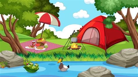 Camping or picnic in the nature park at daytime scene 1436941 Vector ...