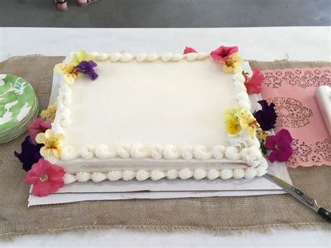 Costco white sheet cake with fresh flowers for graduation garden party | Fresh flower cake ...