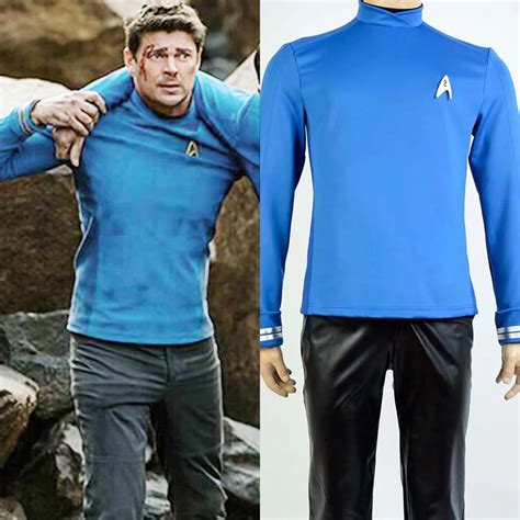 Star Trek Beyond Spock Science Officer Uniform Cosplay Costume Blue Shirt And Free Badge Super ...