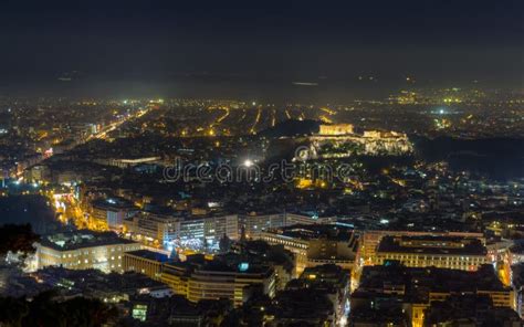 Acropolis Night View from Lycabettus Hill, Athens Stock Image - Image ...