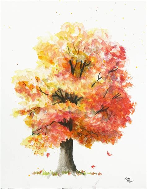 Autumn Tree Original Watercolor Painting by Cathy by CathyHillegas