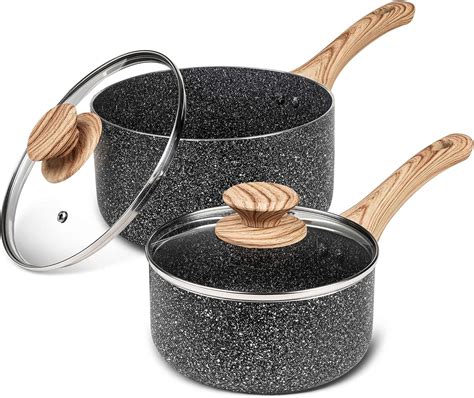 Amazon.com: Saucepan Set with lid, Nonstick 1Qt & 2Qt Saucepan Set with Lid, Small Sauce Pot ...