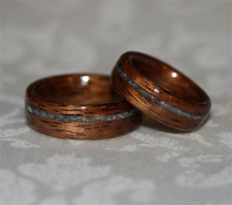 Set of Custom Wood Wedding Bands with Crushed Stone Inlay