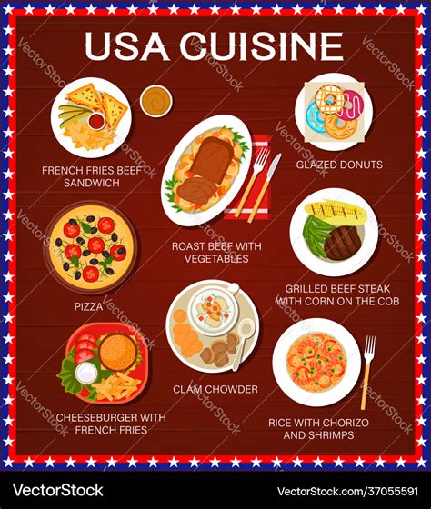 Usa food menu american cuisine dishes and meals Vector Image