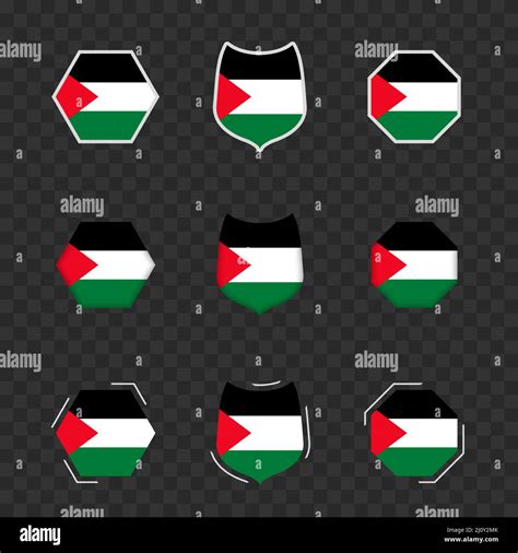 National symbols of Palestine on a dark transparent background, vector flags of Palestine ...