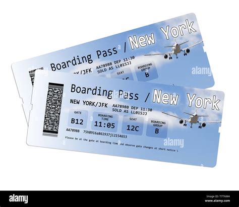 Airline boarding pass tickets to New York isolated on white - The contents of the image are ...