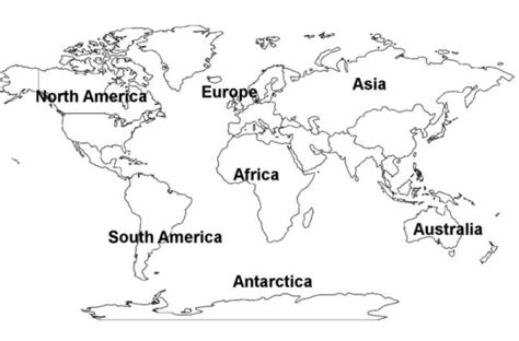 4 Best Images of Printable Map Of Continents Black And White - Black and White World Map Outline ...