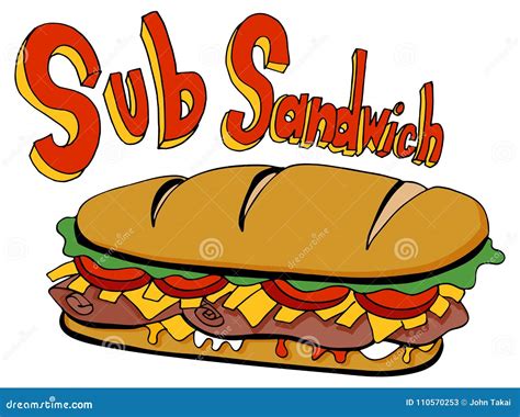 Cold Cut Sub Sandwich Drawing Foot Long Stock Vector - Illustration of lettuce, graphic: 110570253