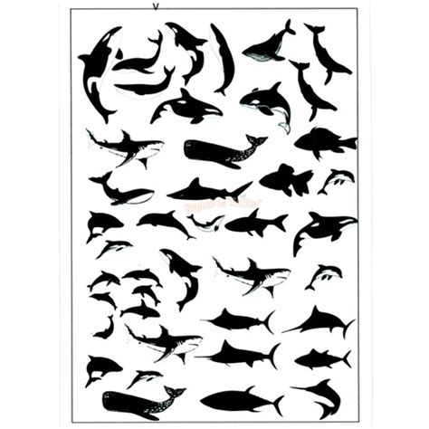 Whale & Shark Silhouette Clear Resin Film | Marine Life Deco Sticker | UV Resin Film