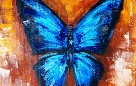 Blue Butterfly Oil Painting Original Art Insect Artwork Animal | Etsy