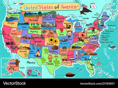 Usa map in cartoon style Royalty Free Vector Image