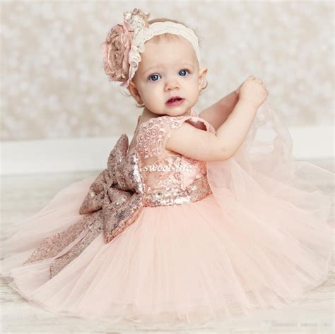 Baby Infant Toddler Birthday Party Dresses Blush Pink Rose Gold Sequins ...