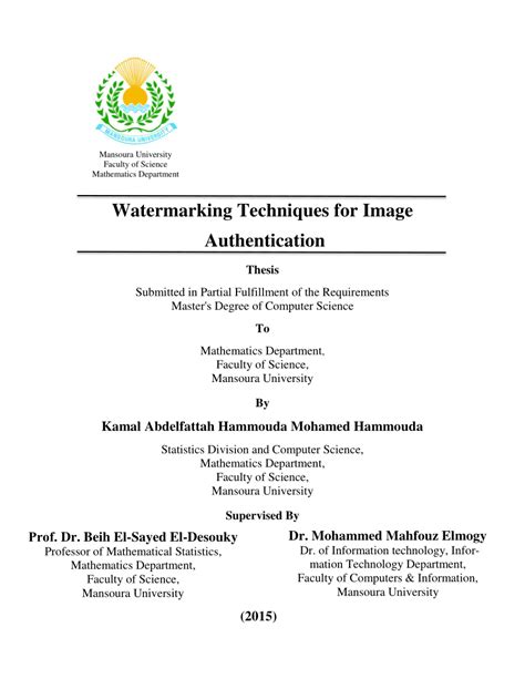 (PDF) Watermarking Techniques for Image Authentication